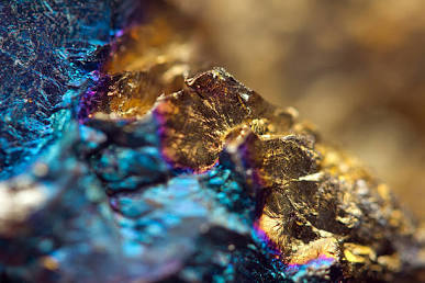 Close-up of iridescent bornite copper ore